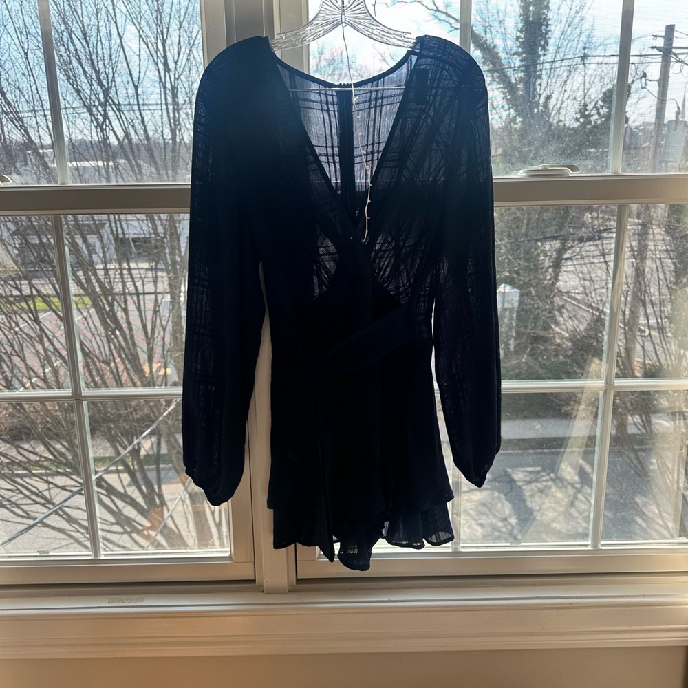 Amazon Black Sheer Long-Sleeve V-Neck Romper